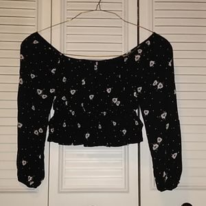 black crop top with floral print
